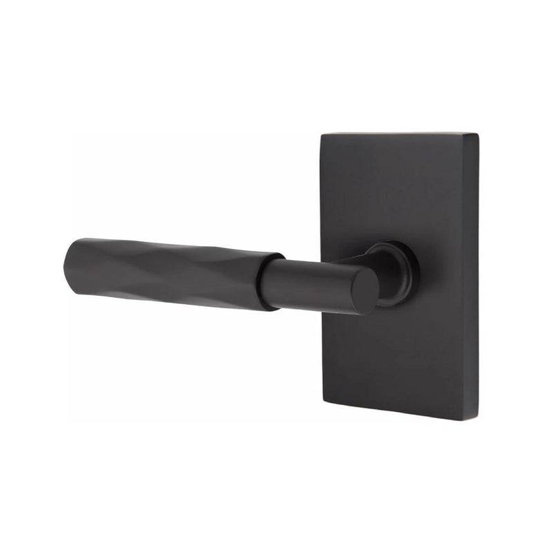 Emtek Select T-Bar Tribeca Lever with Modern Rectangular Rosette in Flat Black finish