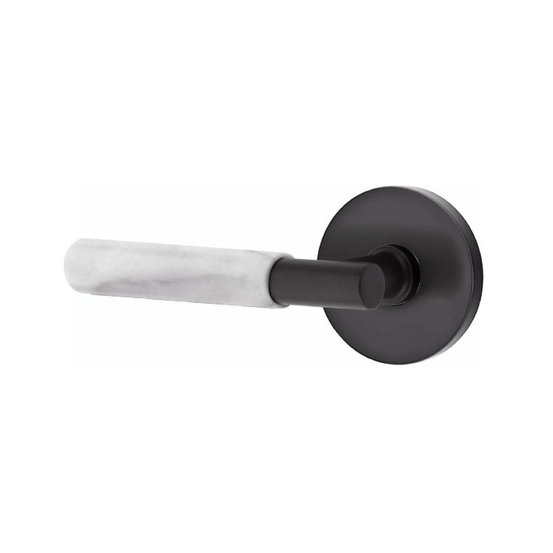 Emtek Select T-Bar White Marble Lever with Disk Rosette in Flat Black finish