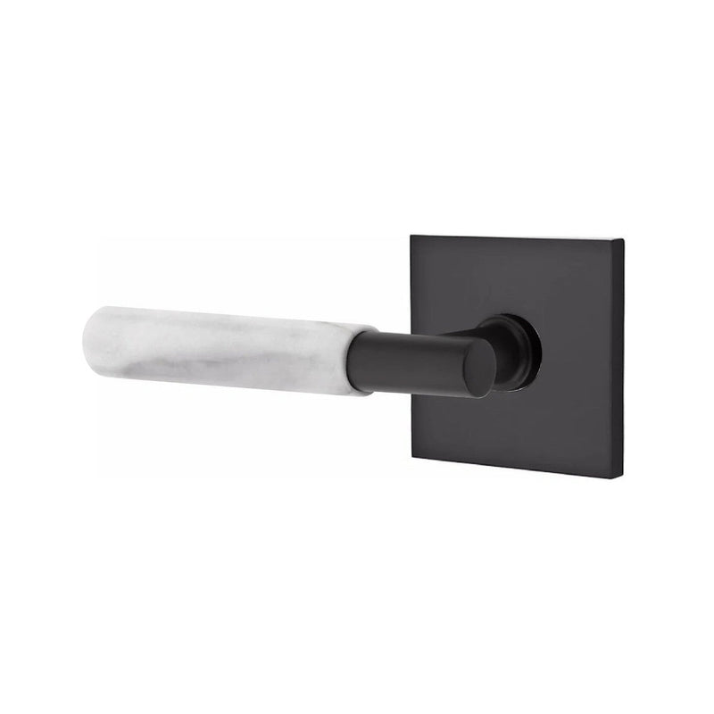 Emtek Select T-Bar White Marble Lever with Square Rosette in Flat Black finish