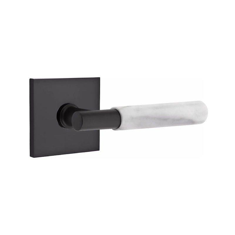 Emtek Select T-Bar White Marble Lever with Square Rosette in Flat Black finish