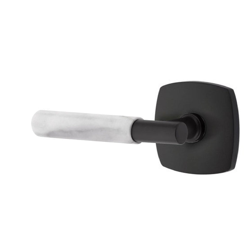 Emtek Select T-Bar White Marble Lever with Urban Modern Rosette in Flat Black finish