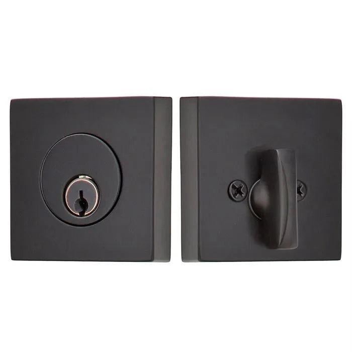 Emtek Single Cylinder Square Keyed Deadbolt in Flat Black finish