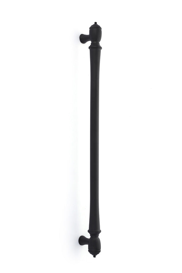 The Emtek Spindle Appliance Pull, 18" Center to Center in Flat Black finish