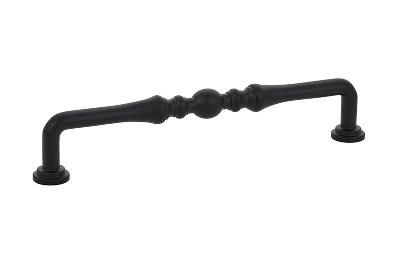 The Emtek Spindle Cabinet Pull, 6" Center to Center in Flat Black finish