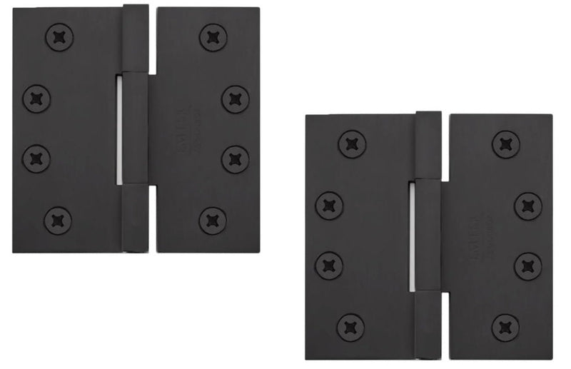 Emtek Square Barrel Heavy Duty Solid Brass Hinge, 4" x 4", 0.125" Thickness in Flat Black finish