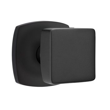 Emtek Square Knob with Urban Modern Rosette in Flat Black finish