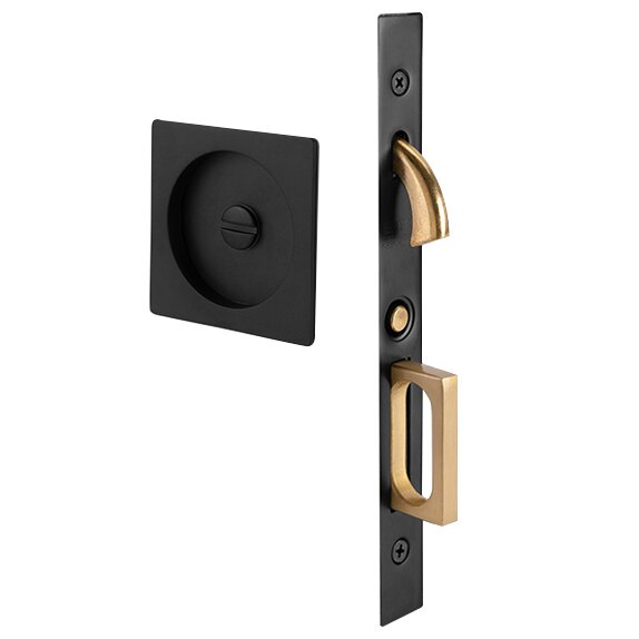 Emtek Square Pocket Door Mortise Lock in Flat Black finish