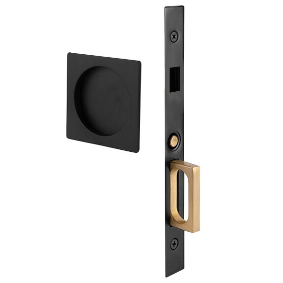 Emtek Square Pocket Door Mortise Lock in Flat Black finish