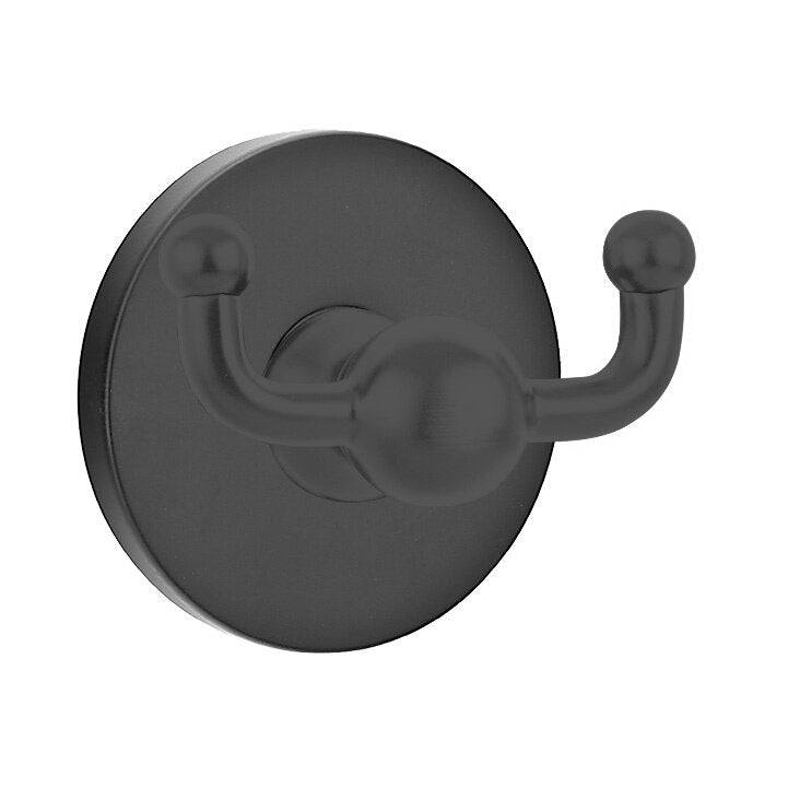 Emtek Traditional Brass Double Robe Hook With Small Disc Rosette in Flat Black finish