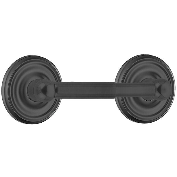 Emtek Traditional Brass Paper Holder - Spring Rod Style (3 3/8" Projection) With Regular Rosette in Flat Black finish