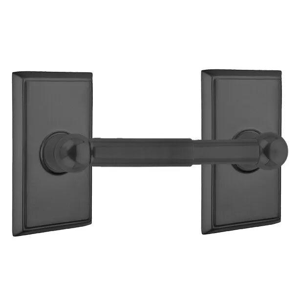Emtek Traditional Brass Paper Holder - Spring Rod Style (3 3/8" Projection) With Rectangular Rosette in Flat Black finish