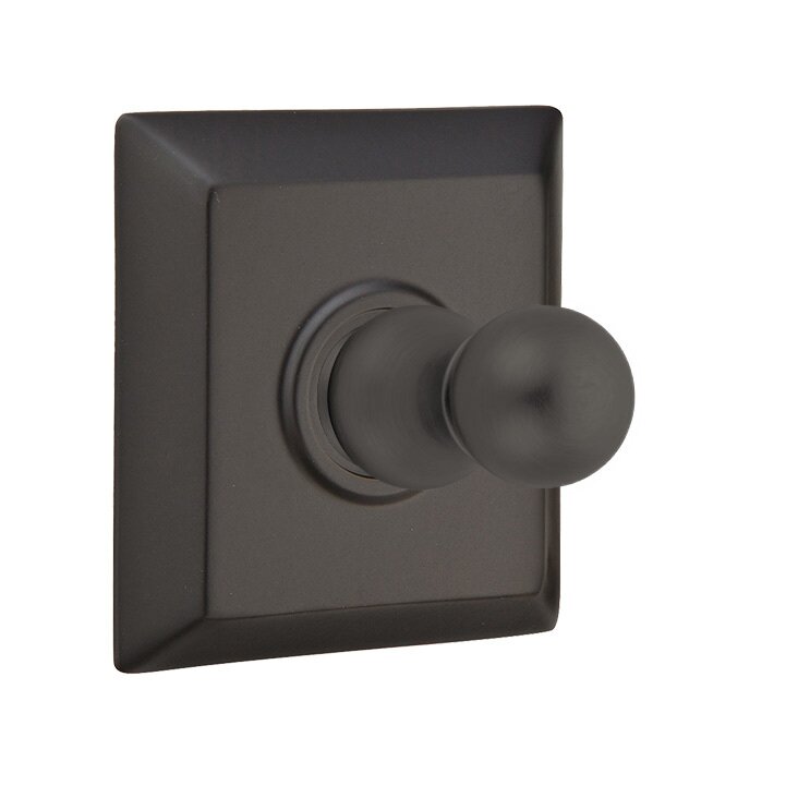 Emtek Traditional Brass Single Robe Hook With Quincy Rosette in Flat Black finish