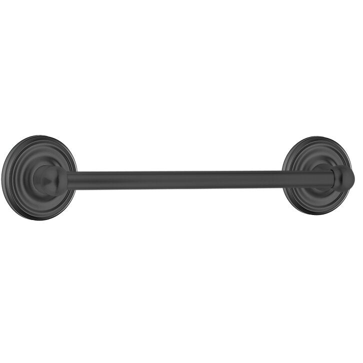 The Emtek Traditional Brass Towel Bar with Regular Rosette in Flat Black finish.