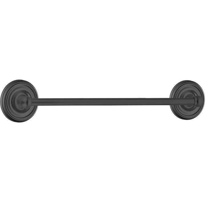 The Emtek Traditional Brass Towel Bar with Regular Rosette in Flat Black finish.