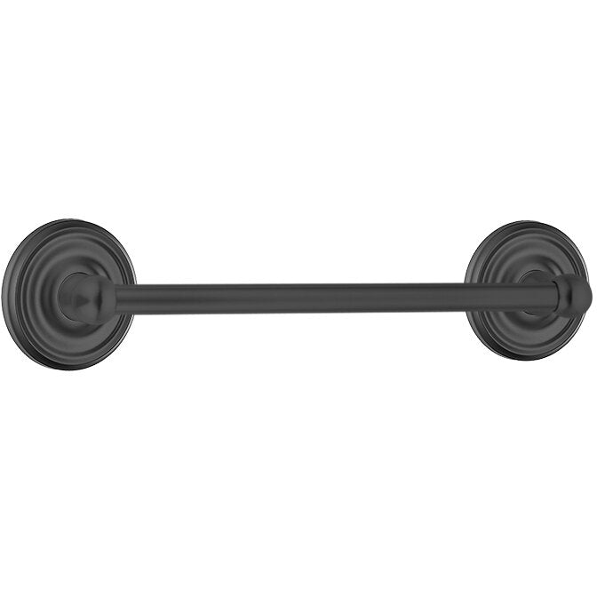 The Emtek Traditional Brass Towel Bar with Regular Rosette in Flat Black finish.