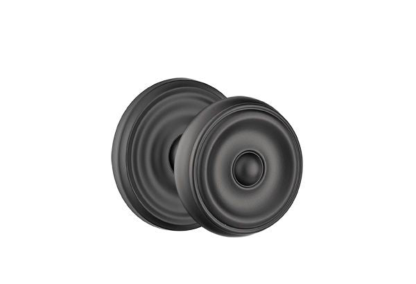 The Emtek Waverly Knob with Regular Rosette in Flat Black finish.