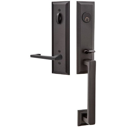 Emtek Wilshire Tubular Entrance Handleset With Argos Lever in Flat Black finish