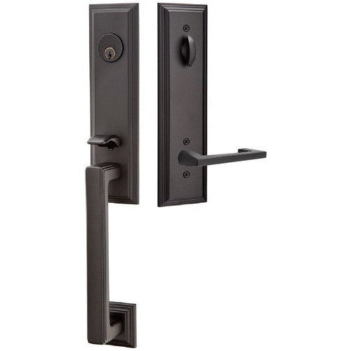 Emtek Wilshire Tubular Entrance Handleset With Argos Lever in Flat Black finish