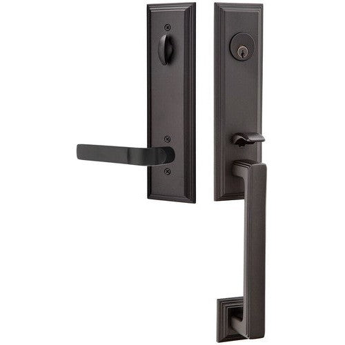 Emtek Wilshire Tubular Entrance Handleset With Aston Lever in Flat Black finish