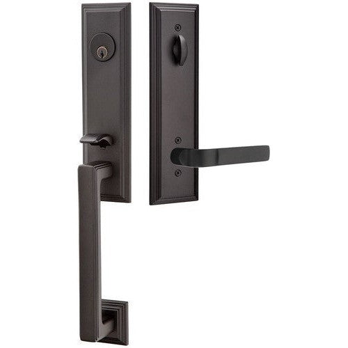 Emtek Wilshire Tubular Entrance Handleset With Aston Lever in Flat Black finish