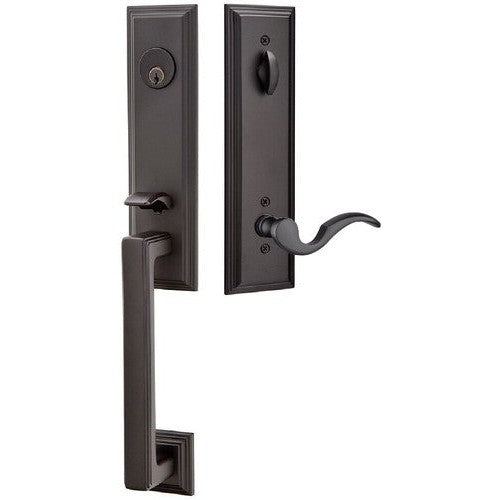 Emtek Wilshire Tubular Entrance Handleset With Cortina Lever in Flat Black finish