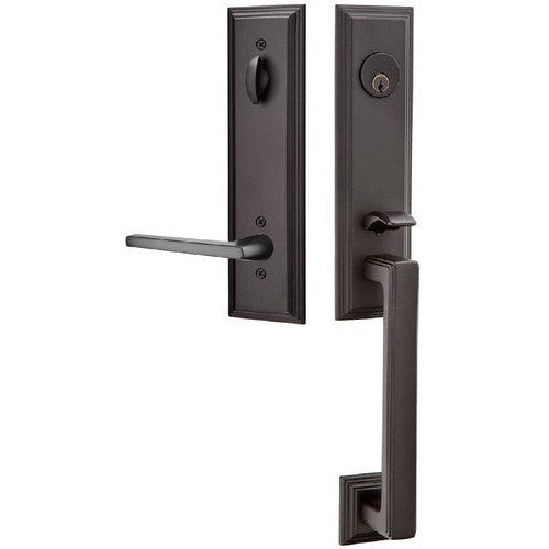 Emtek Wilshire Tubular Entrance Handleset With Helios Lever in Flat Black finish