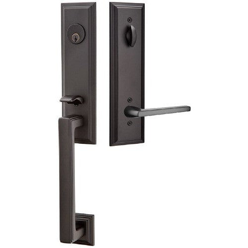 Emtek Wilshire Tubular Entrance Handleset With Helios Lever in Flat Black finish