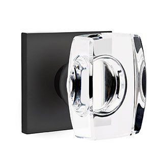 Emtek Windsor Crystal Knob with Square Rosette in Flat Black finish