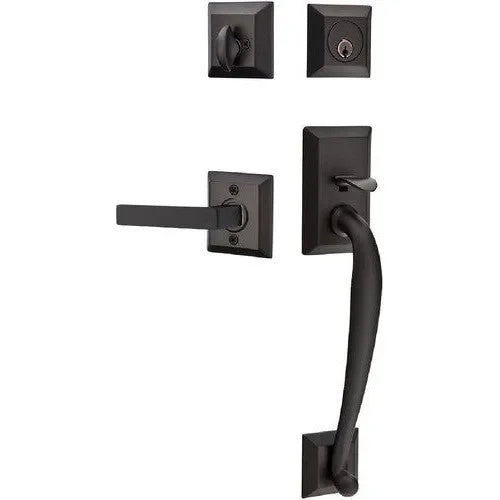 Emtek Franklin Tubular Entrance Handleset With Dumont Lever Flat Black