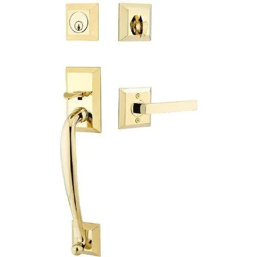 Emtek Franklin Tubular Entrance Handleset With Dumont Lever Unlacquered Brass