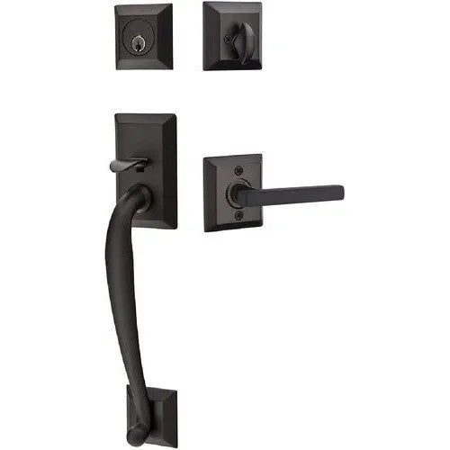 Emtek Franklin Tubular Entrance Handleset With Freestone Lever Flat Black