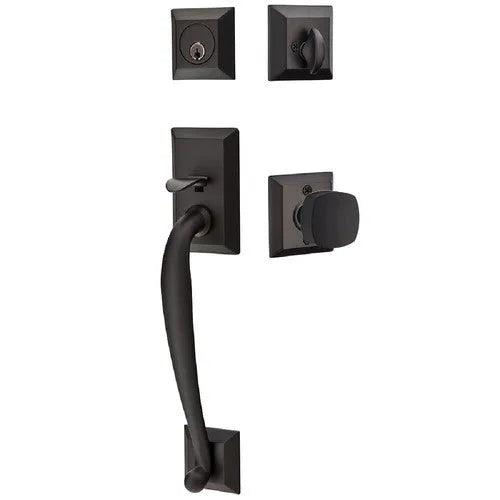 Emtek Franklin Tubular Entrance Handleset With Freestone Square Knob Flat Black