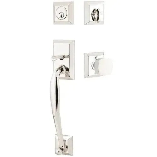 Emtek Franklin Tubular Entrance Handleset With Freestone Square Knob in Lifetime Polished Nickel finish