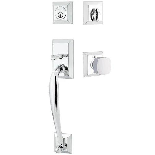Emtek Franklin Tubular Entrance Handleset With Freestone Square Knob Polished Chrome