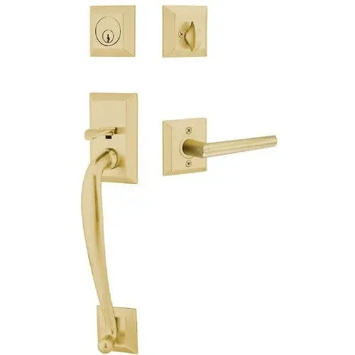 Emtek Franklin Tubular Entrance Handleset With Stuttgart Lever Satin Brass
