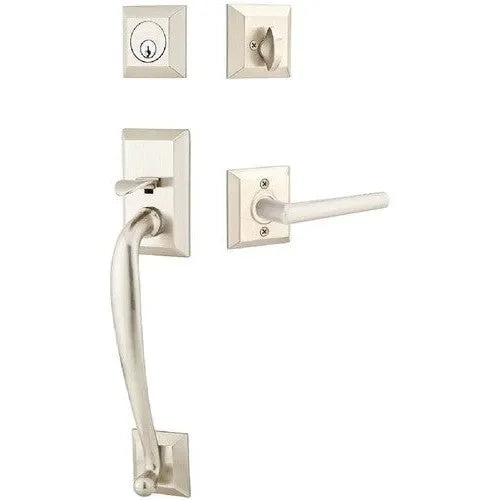 Emtek Franklin Tubular Entrance Handleset With Stuttgart Lever Satin Nickel