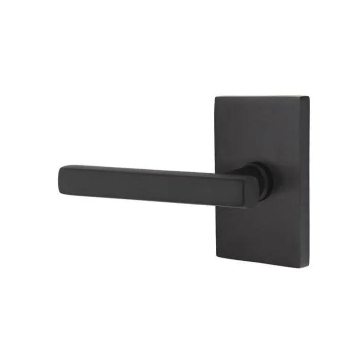 Emtek Freestone Lever With Modern Rectangular Rosette in Flat Black finish