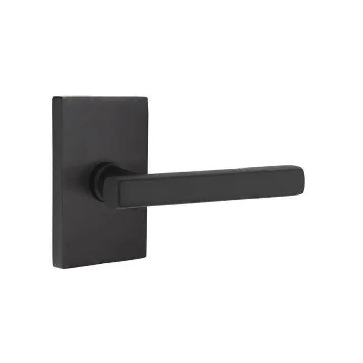 Emtek Freestone Lever With Modern Rectangular Rosette in Flat Black finish
