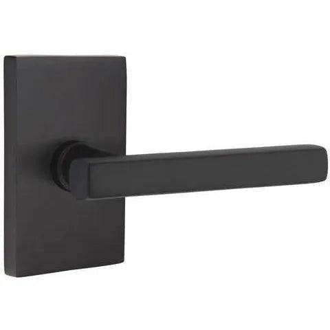 Emtek Freestone Lever With Modern Rectangular Rosette in Flat Black finish