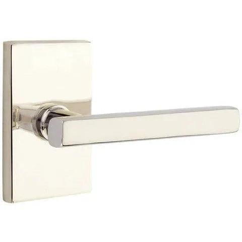 Emtek Freestone Lever With Modern Rectangular Rosette in Lifetime Polished Nickel finish