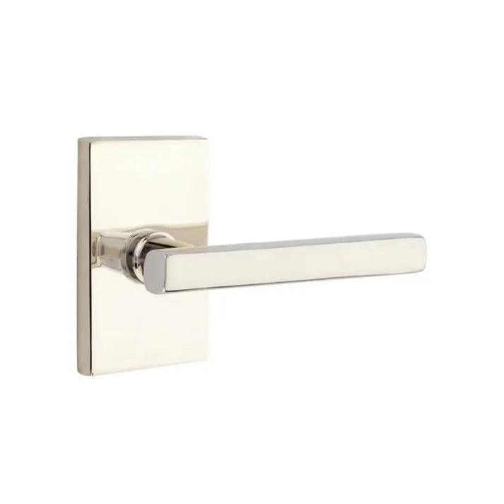 Emtek Freestone Lever With Modern Rectangular Rosette in Lifetime Polished Nickel finish