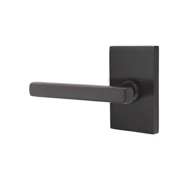 Emtek Freestone Lever With Modern Rectangular Rosette in Oil Rubbed Bronze finish