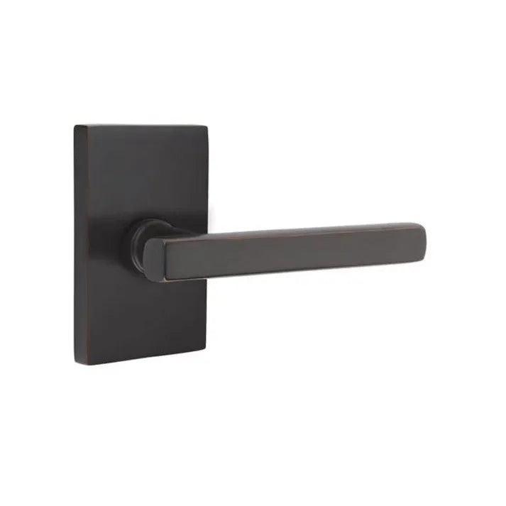 Emtek Freestone Lever With Modern Rectangular Rosette in Oil Rubbed Bronze finish