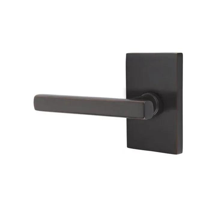Emtek Freestone Lever With Modern Rectangular Rosette in Oil Rubbed Bronze finish
