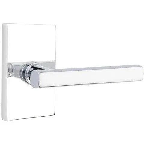 Emtek Freestone Lever With Modern Rectangular Rosette in Polished Chrome finish