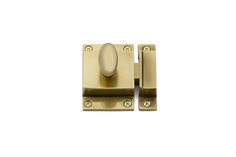 The Emtek Cabinet Latch 2"x 2 1/4" (1 3/8" Projection) in French Antique finish