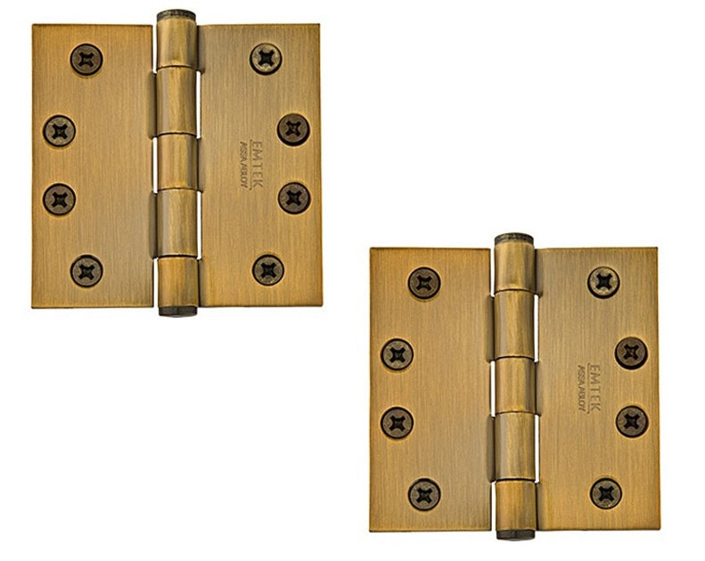 Emtek Heavy Duty Solid Brass Plain Bearing Hinge, 4" x 4" with Square Corners in French Antique finish