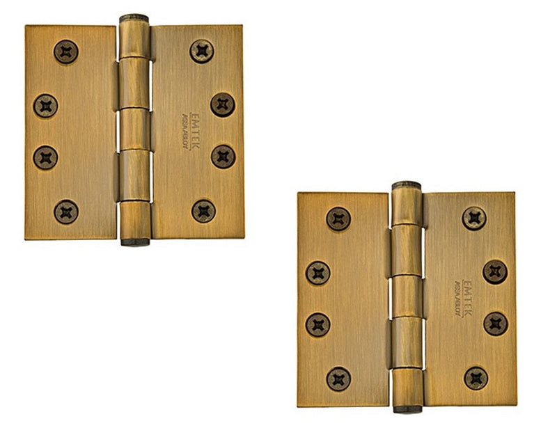 Emtek Heavy Duty Solid Brass Plain Bearing Hinge, 4.5" x 4.5" with Square Corners in French Antique finish