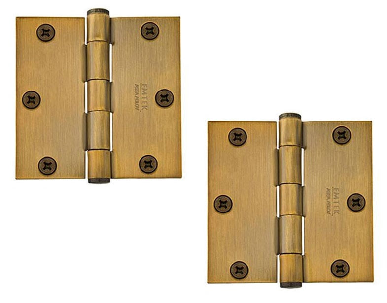 Emtek Heavy Duty Steel Plain Bearing Hinge, 3.5" x 3.5" with Square Corners in French Antique finish