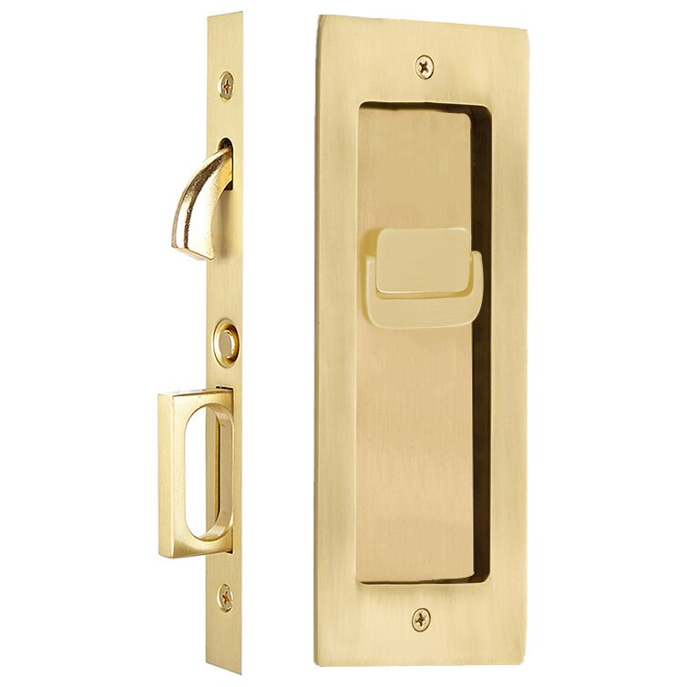 The Emtek Privacy Modern Rectangular Pocket Door Mortise Lock in French Antique finish